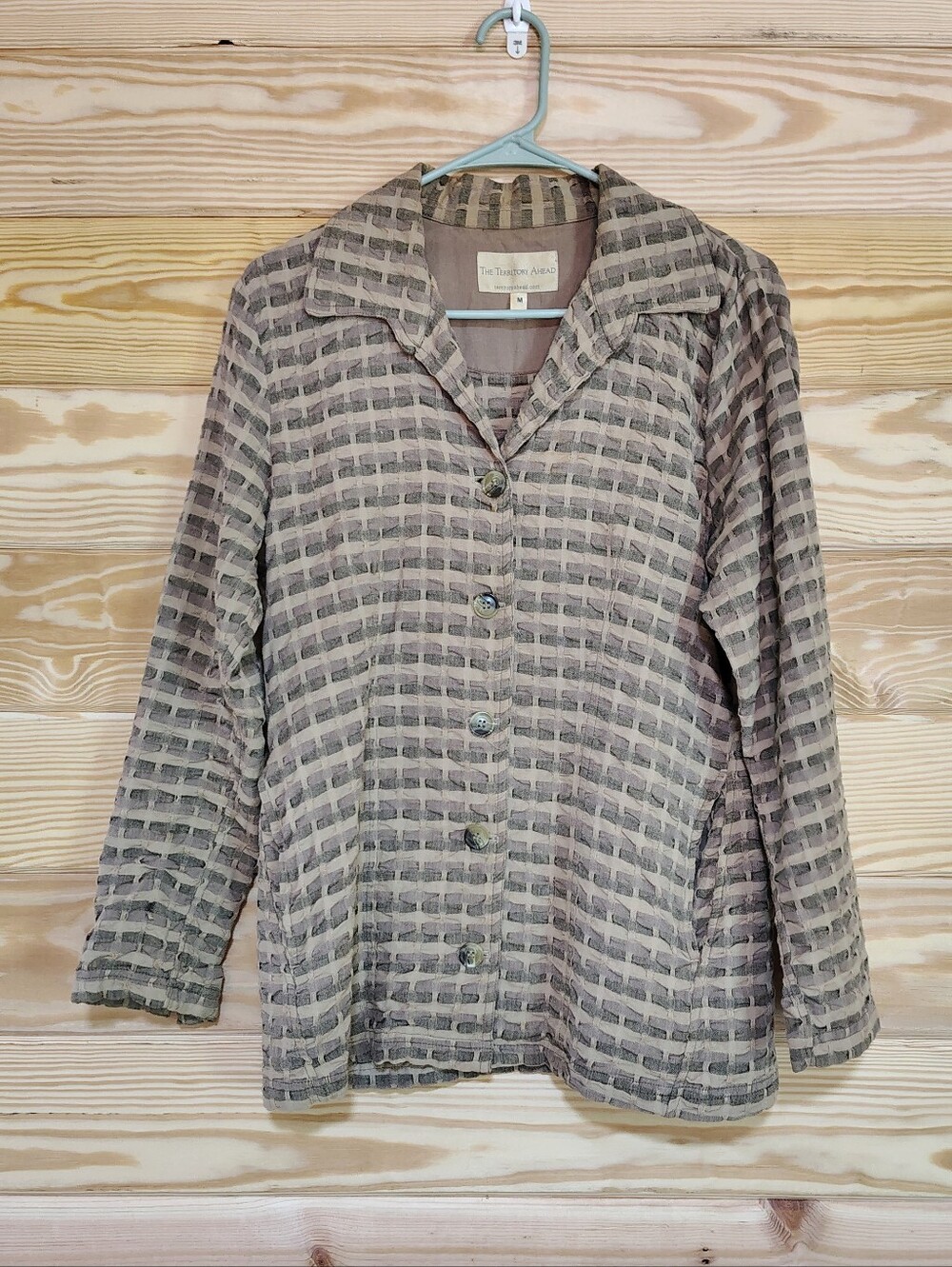 The Territory Ahead Vintage Blazer Top M Textured Cotton Button Front Pockets